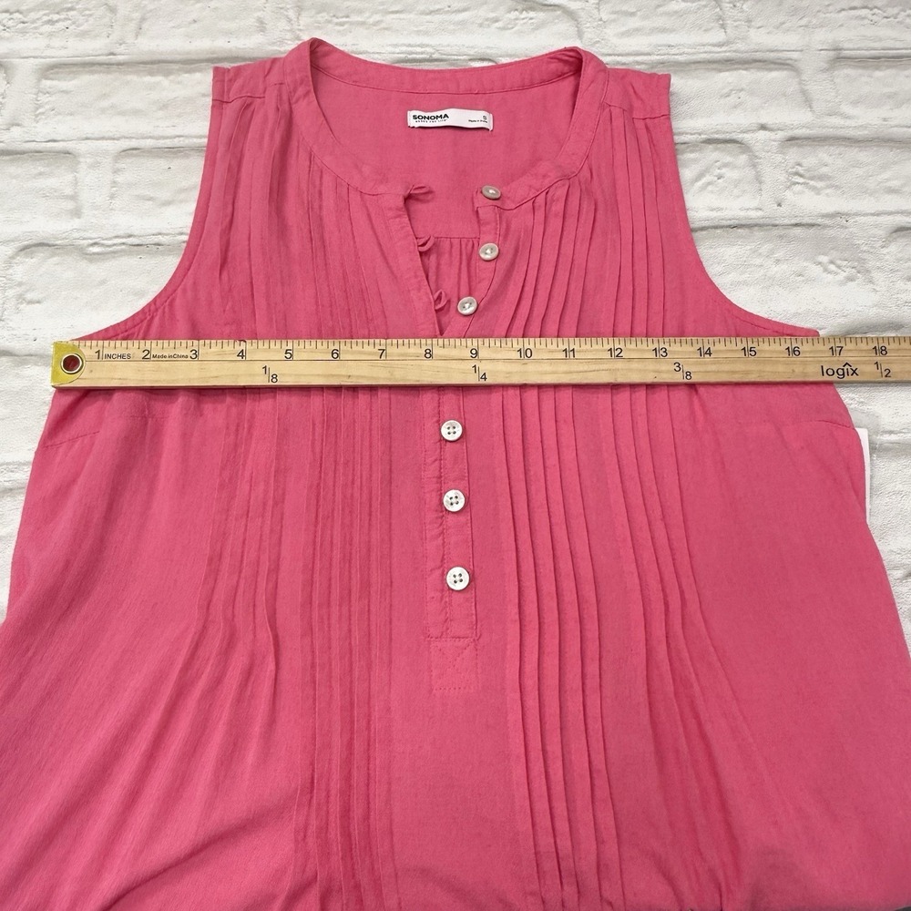 Sonoma S Linen Blend Sleeveless Knee Length Dress Pink Pleated Summer Sun Dress - Picture 10 of 15